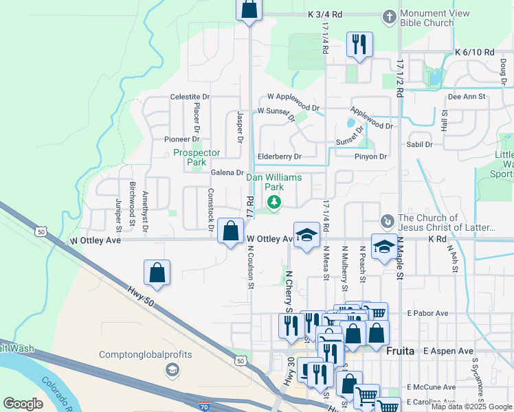 map of restaurants, bars, coffee shops, grocery stores, and more near 297 West Roberson Drive in Fruita