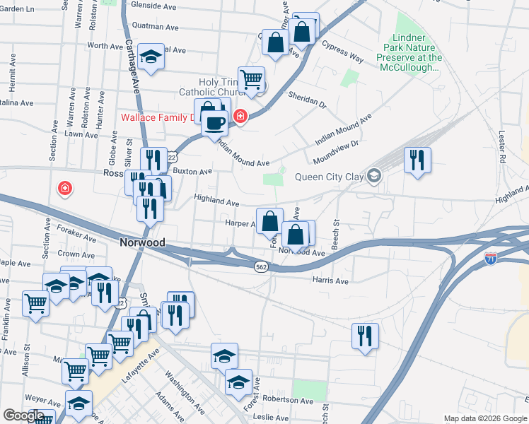map of restaurants, bars, coffee shops, grocery stores, and more near 5059 Grandview Place in Cincinnati