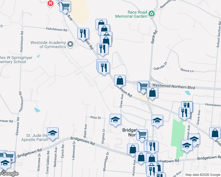 map of restaurants, bars, coffee shops, grocery stores, and more near 4085 Lee Court in Cincinnati
