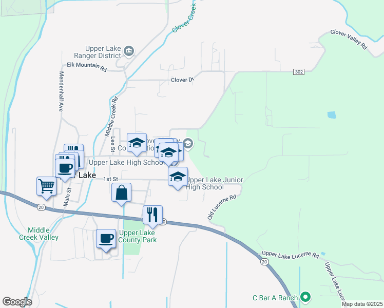 map of restaurants, bars, coffee shops, grocery stores, and more near 675 Clover Valley Road in Upper Lake