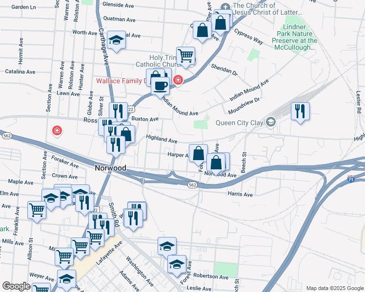 map of restaurants, bars, coffee shops, grocery stores, and more near 5077 Grandview Place in Cincinnati