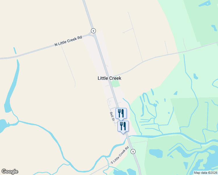 map of restaurants, bars, coffee shops, grocery stores, and more near in Little Creek