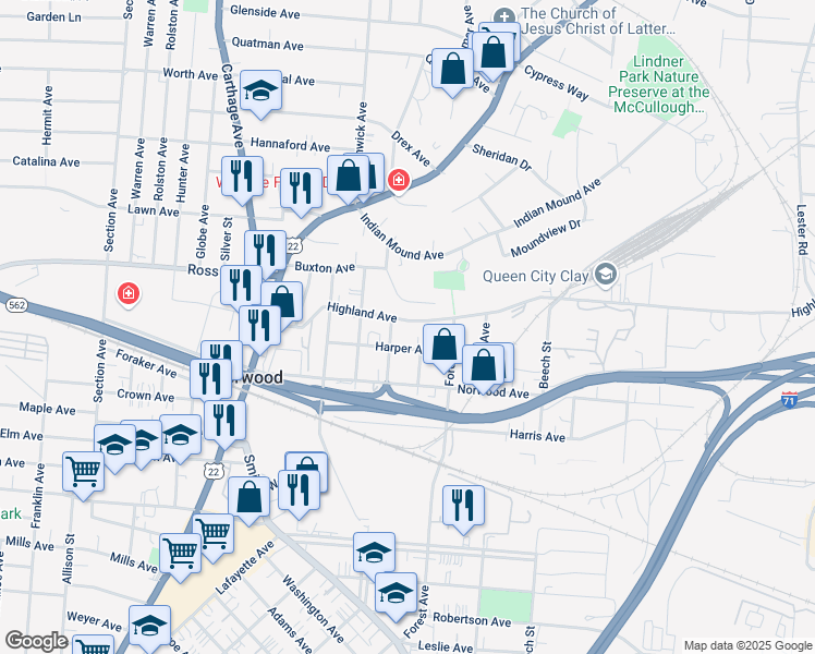 map of restaurants, bars, coffee shops, grocery stores, and more near 5077 Grandview Place in Cincinnati
