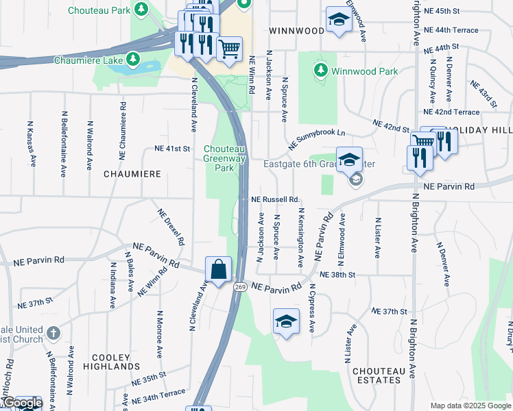 map of restaurants, bars, coffee shops, grocery stores, and more near 3952 North Jackson Avenue in Kansas City