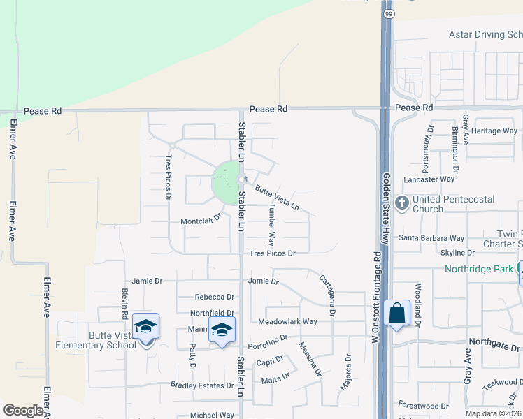 map of restaurants, bars, coffee shops, grocery stores, and more near 1554 Parc East Drive in Yuba City