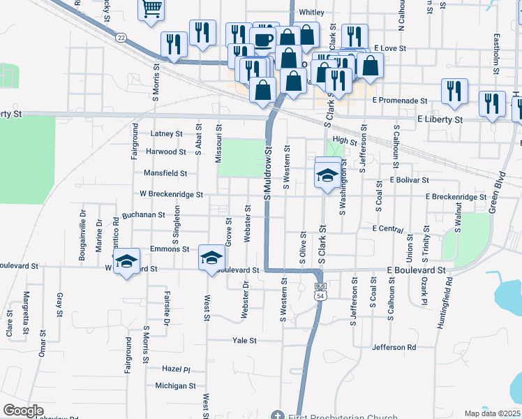 map of restaurants, bars, coffee shops, grocery stores, and more near 700-716 S Muldrow St in Mexico