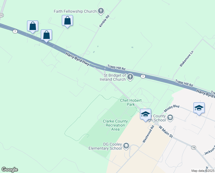 map of restaurants, bars, coffee shops, grocery stores, and more near 1075 West Main Street in Berryville