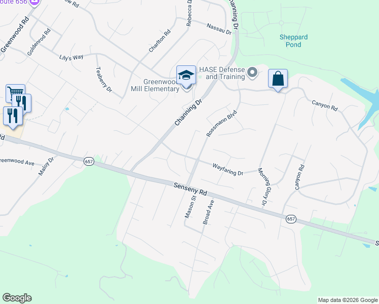 map of restaurants, bars, coffee shops, grocery stores, and more near 113 Brockham Court in Winchester