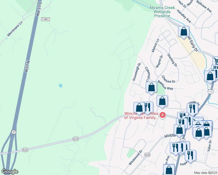 map of restaurants, bars, coffee shops, grocery stores, and more near 119 Hydrangea Way in Winchester