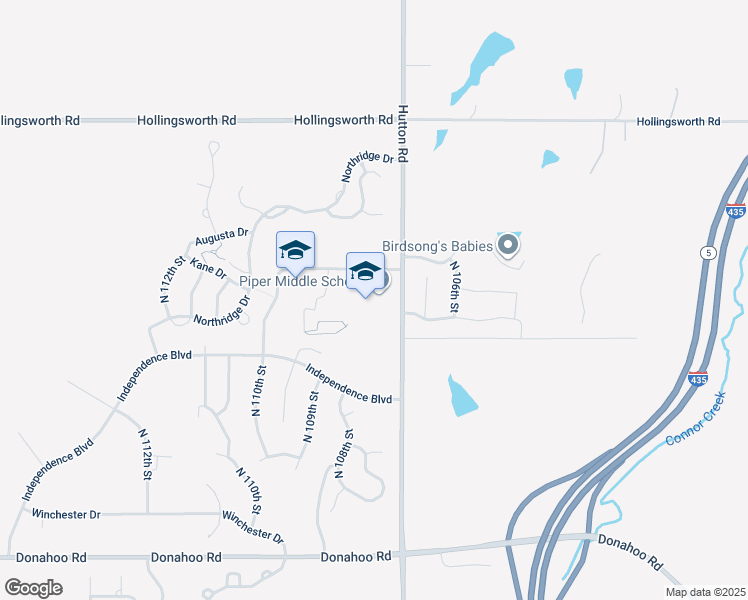 map of restaurants, bars, coffee shops, grocery stores, and more near 4400 North 107 Street in Kansas City