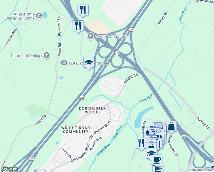map of restaurants, bars, coffee shops, grocery stores, and more near 1216 Sassafras Court in Severn