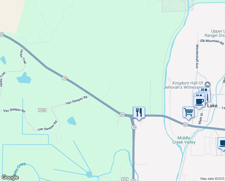 map of restaurants, bars, coffee shops, grocery stores, and more near 1350 California 20 in Upper Lake