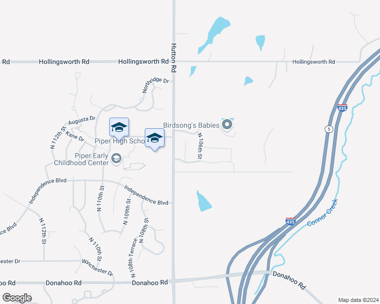 map of restaurants, bars, coffee shops, grocery stores, and more near 4327 North 106th Terrace in Kansas City