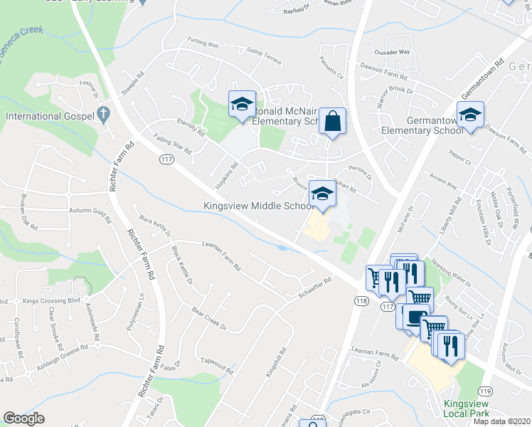 map of restaurants, bars, coffee shops, grocery stores, and more near 13901 Clopper Rd in Germantown