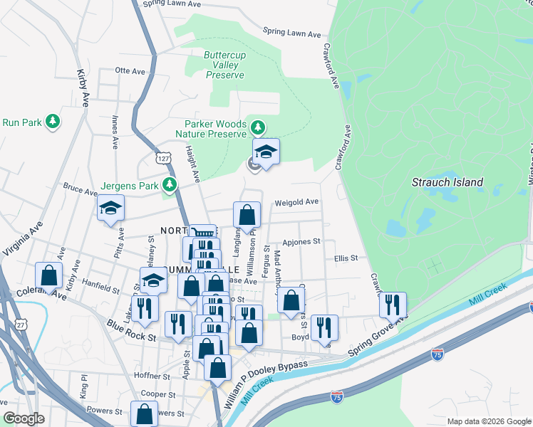 map of restaurants, bars, coffee shops, grocery stores, and more near 1471 Weigold Avenue in Cincinnati