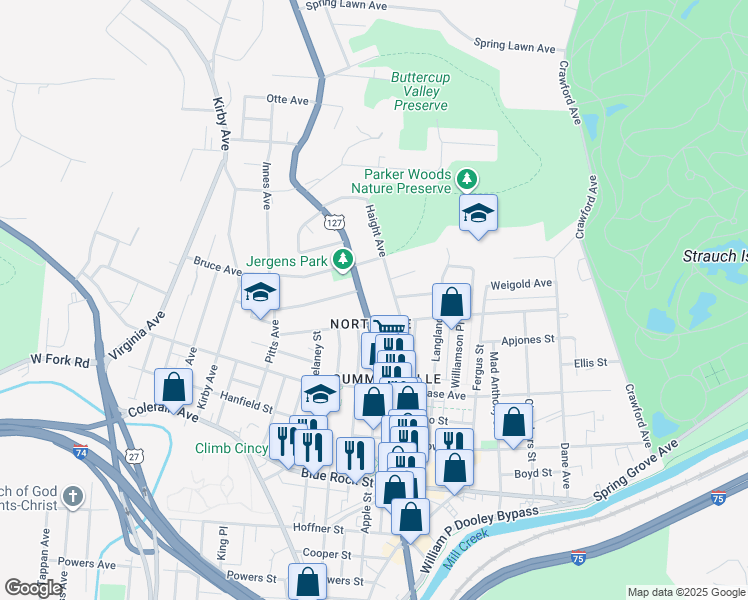 map of restaurants, bars, coffee shops, grocery stores, and more near 4325 Haight Avenue in Cincinnati