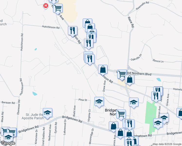 map of restaurants, bars, coffee shops, grocery stores, and more near 4085 Lee Court in Cincinnati
