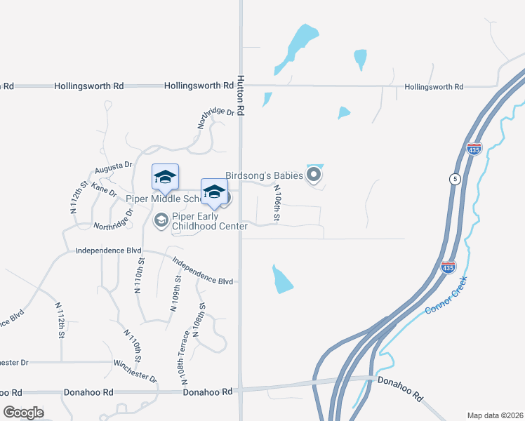map of restaurants, bars, coffee shops, grocery stores, and more near 4331 North 106th Terrace in Kansas City