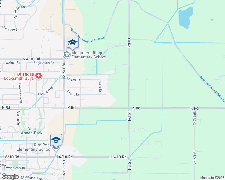 map of restaurants, bars, coffee shops, grocery stores, and more near 1892 K Road in Fruita