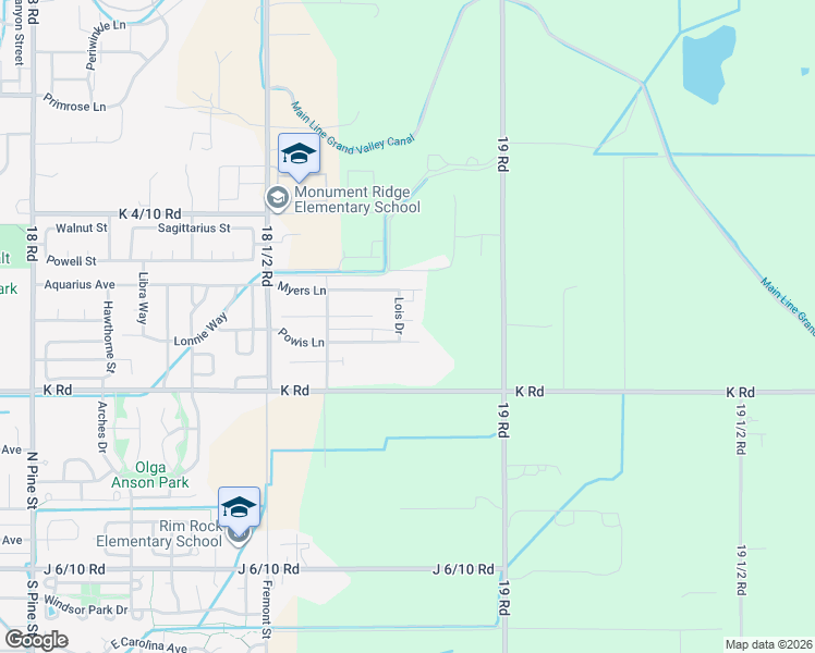 map of restaurants, bars, coffee shops, grocery stores, and more near 502 Lois Drive in Fruita