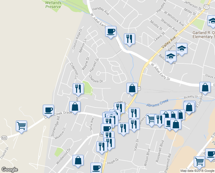 map of restaurants, bars, coffee shops, grocery stores, and more near 660 Beehive Way in Winchester