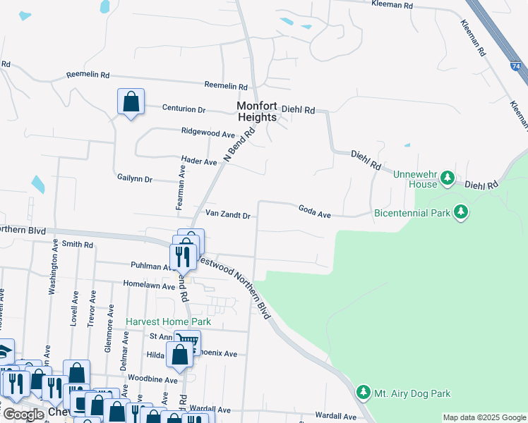 map of restaurants, bars, coffee shops, grocery stores, and more near 4312 Boudinot Avenue in Cincinnati