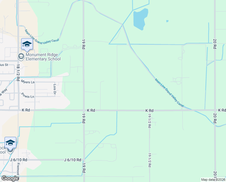 map of restaurants, bars, coffee shops, grocery stores, and more near 1924 K Road in Fruita