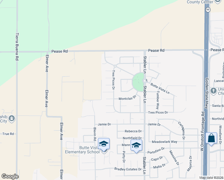 map of restaurants, bars, coffee shops, grocery stores, and more near 1823 Sukh Drive in Yuba City