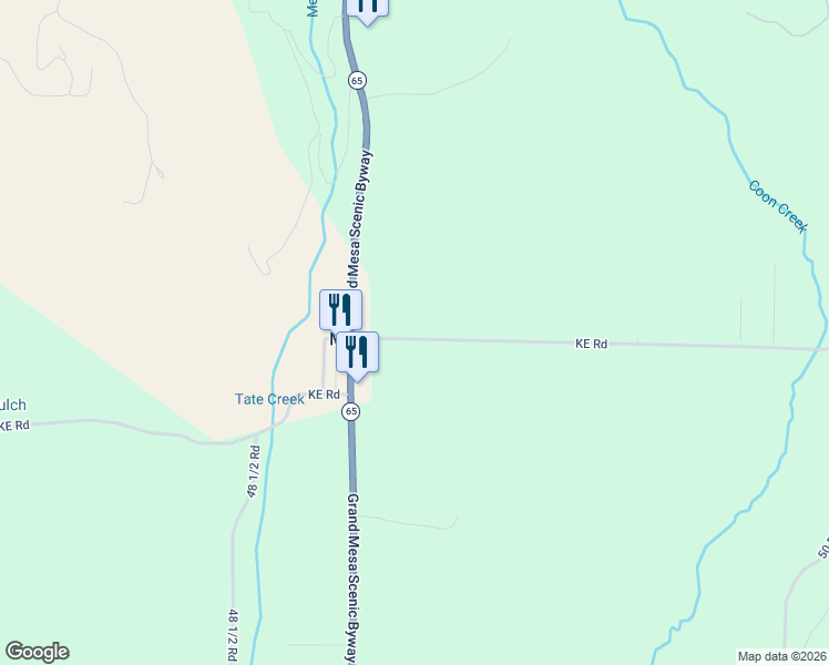 map of restaurants, bars, coffee shops, grocery stores, and more near 49134 KE Road in Mesa