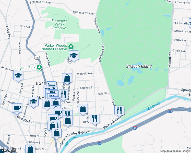 map of restaurants, bars, coffee shops, grocery stores, and more near 4312 Dane Avenue in Cincinnati