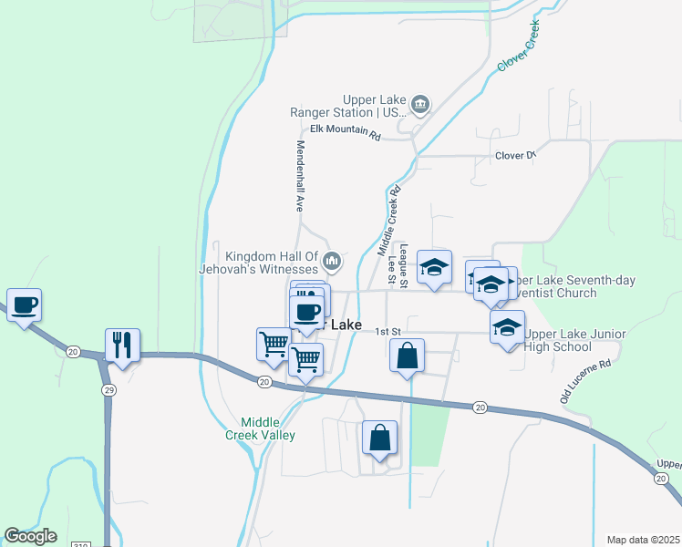 map of restaurants, bars, coffee shops, grocery stores, and more near 9640 Main St in Upper Lake