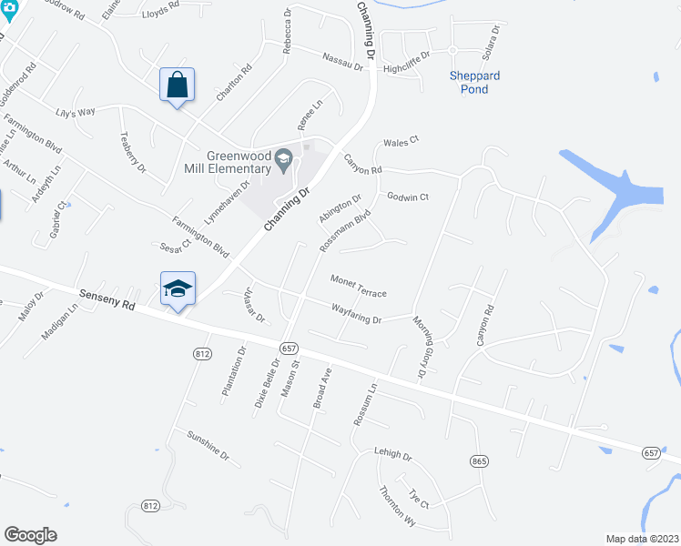 map of restaurants, bars, coffee shops, grocery stores, and more near 107 Monet Terrace in Winchester