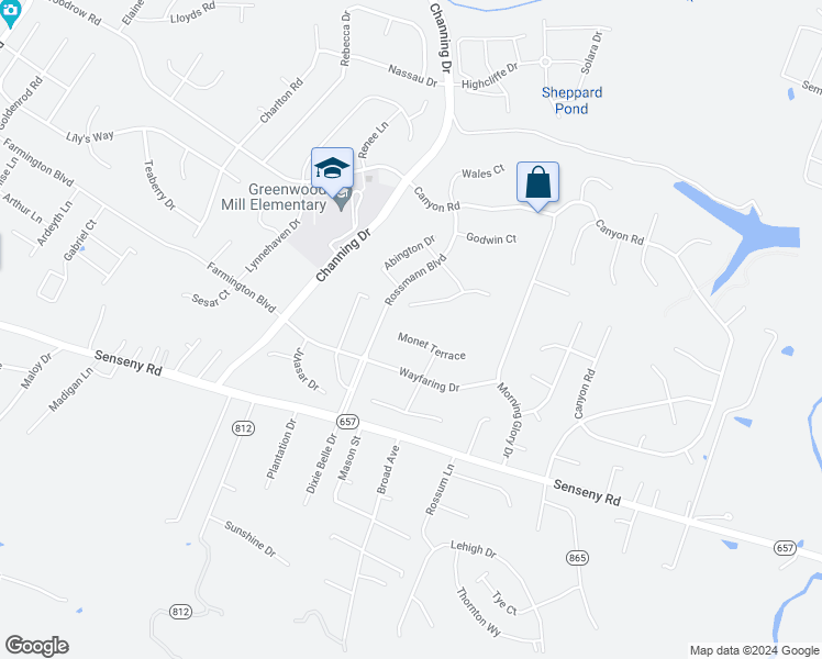 map of restaurants, bars, coffee shops, grocery stores, and more near 107 Monet Terrace in Winchester