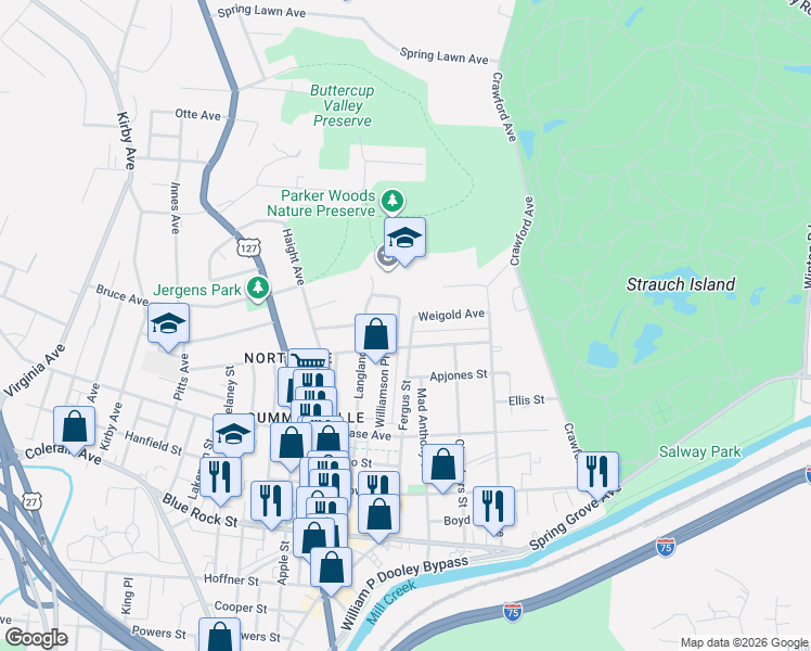 map of restaurants, bars, coffee shops, grocery stores, and more near 1471 Weigold Avenue in Cincinnati