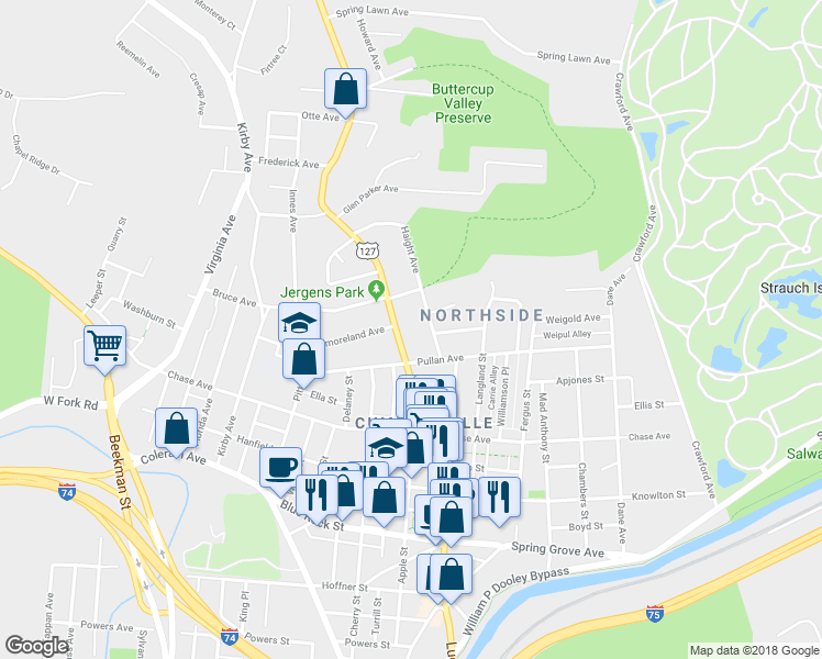 map of restaurants, bars, coffee shops, grocery stores, and more near 4325 Haight Avenue in Cincinnati