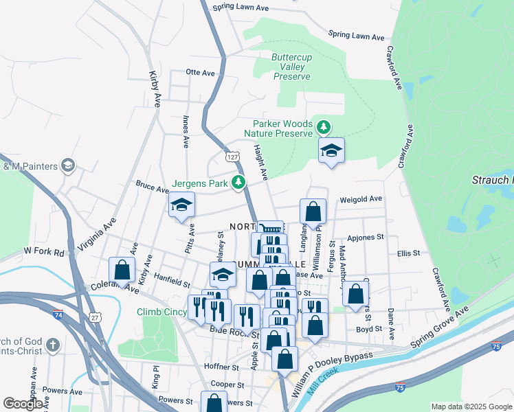 map of restaurants, bars, coffee shops, grocery stores, and more near 4321 Hamilton Avenue in Cincinnati