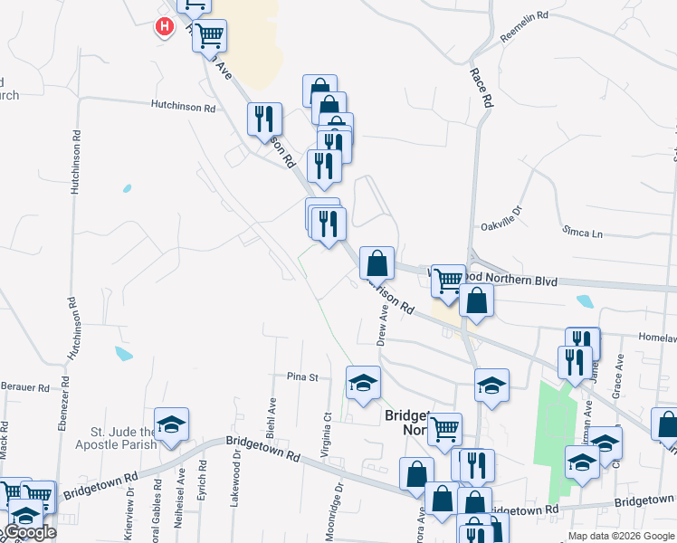 map of restaurants, bars, coffee shops, grocery stores, and more near 4085 Lee Court in Cincinnati