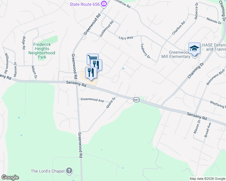 map of restaurants, bars, coffee shops, grocery stores, and more near 2025 Senseny Road in Winchester