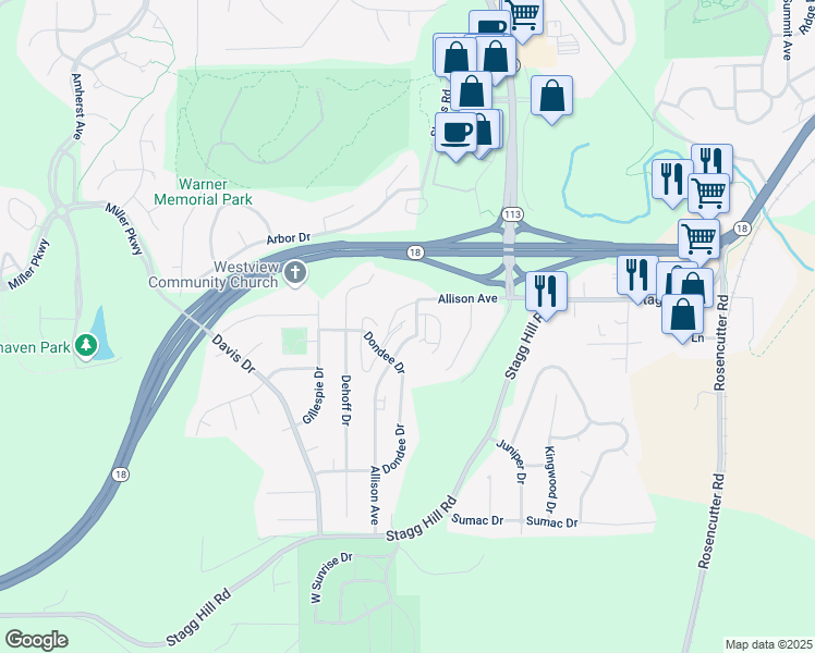 map of restaurants, bars, coffee shops, grocery stores, and more near 711 Allison Avenue in Manhattan