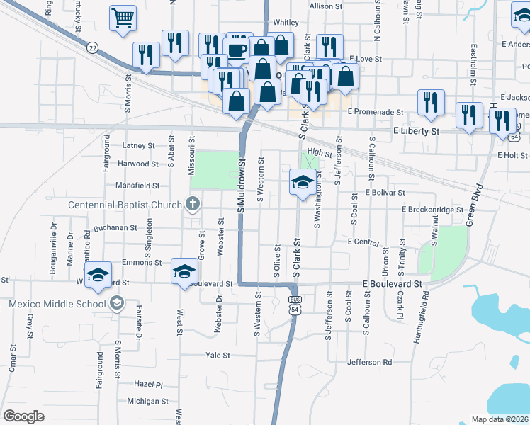 map of restaurants, bars, coffee shops, grocery stores, and more near 704 South Western in Mexico
