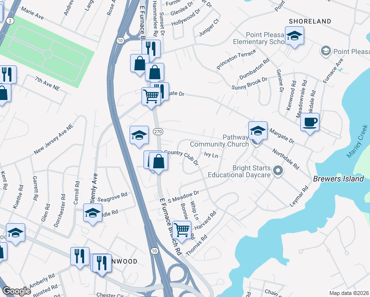 map of restaurants, bars, coffee shops, grocery stores, and more near 4 Elm Drive in Glen Burnie
