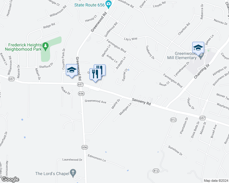 map of restaurants, bars, coffee shops, grocery stores, and more near 2025 Senseny Road in Winchester