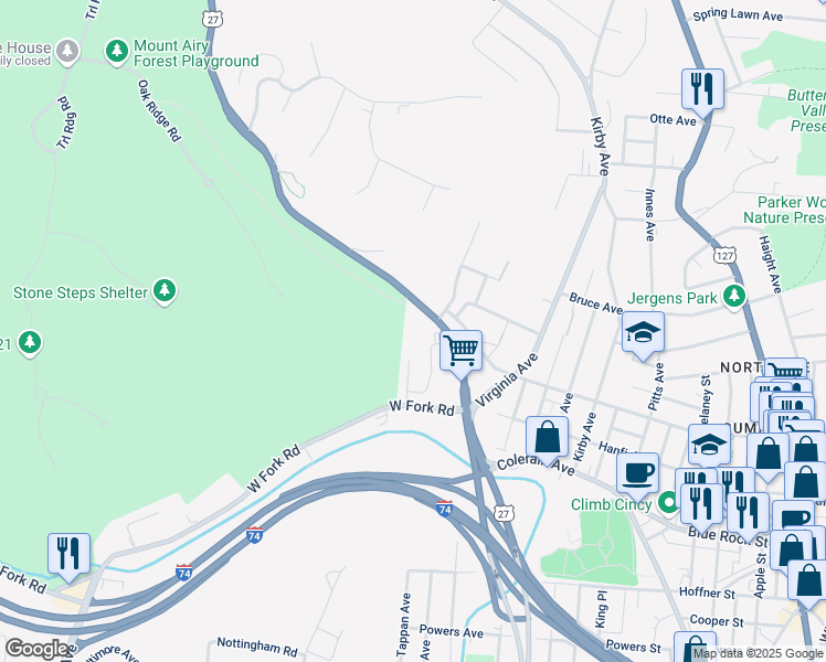 map of restaurants, bars, coffee shops, grocery stores, and more near 4467 Colerain Avenue in Cincinnati