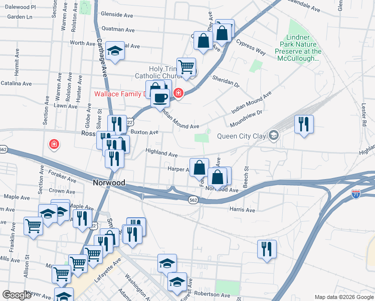 map of restaurants, bars, coffee shops, grocery stores, and more near 5059 Grandview Place in Cincinnati