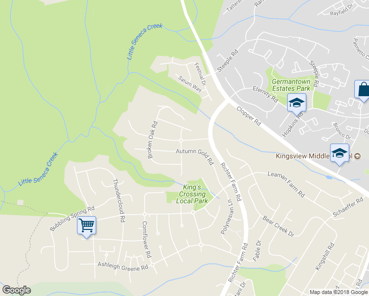 map of restaurants, bars, coffee shops, grocery stores, and more near 14239 Autumn Gold Road in Boyds