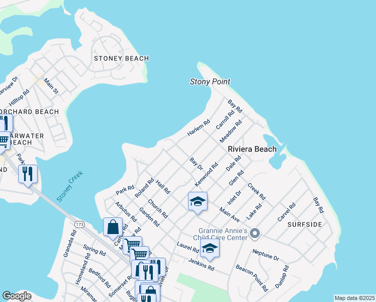 map of restaurants, bars, coffee shops, grocery stores, and more near 8439 Bay Drive in Pasadena