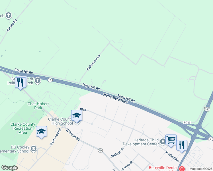 map of restaurants, bars, coffee shops, grocery stores, and more near 112 Jack Enders Boulevard in Berryville