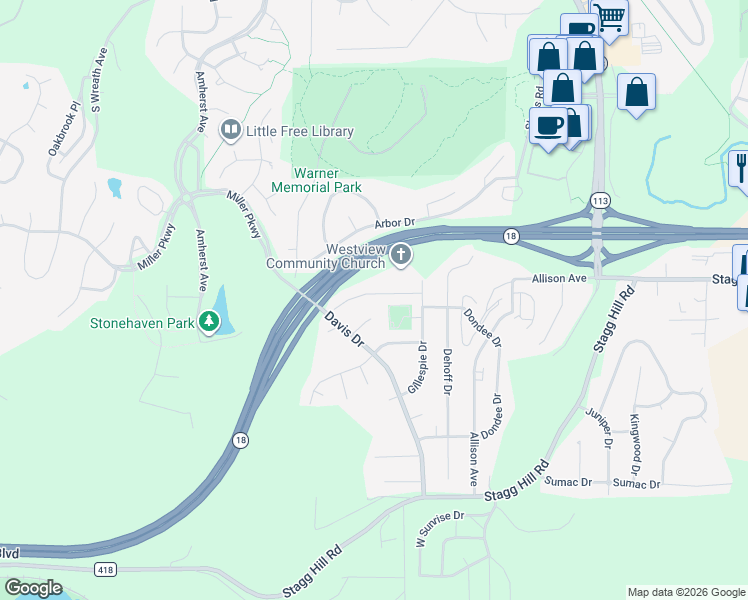 map of restaurants, bars, coffee shops, grocery stores, and more near 3025 Geneva Drive in Manhattan