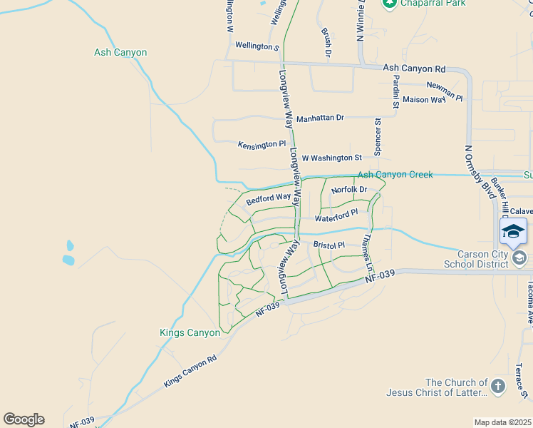 map of restaurants, bars, coffee shops, grocery stores, and more near 2634 Waterford Place in Carson City