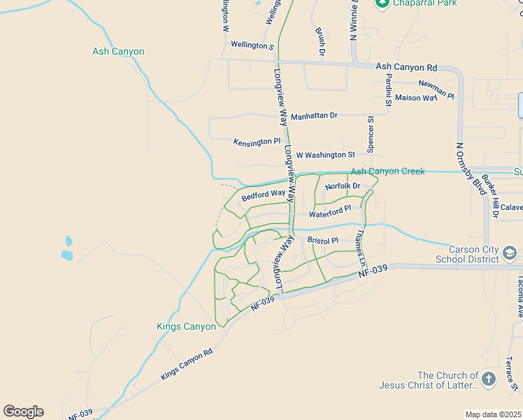 map of restaurants, bars, coffee shops, grocery stores, and more near 2634 Waterford Place in Carson City